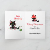 不機嫌な子猫バーHumbugパーソナライズ名クリスマス シーズンカード (内部)