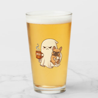不機嫌な幽霊フレンチブルドッグ コーヒーを持つ ハロウィン タンブラーグラス