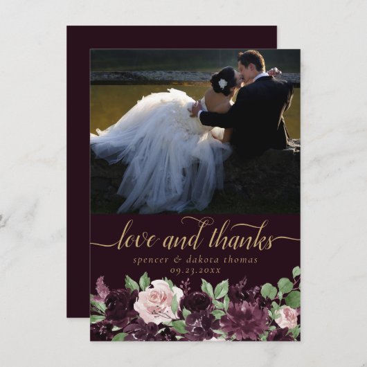 不機嫌な情熱 |紫のドラマチックなワインのフローラ写真 サンキューカード (正面/裏面)