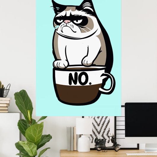 不機嫌な朝の猫のポスター – おもしろい猫のウォールアート ポスター (ホームオフィス)