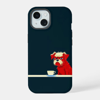 不機嫌な犬のコーヒータイム – かわいいミニマリスト電話Cas iPhone 15ケース