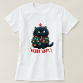 不機嫌な猫のクリスマスシャツ Tシャツ (デザイン正面)