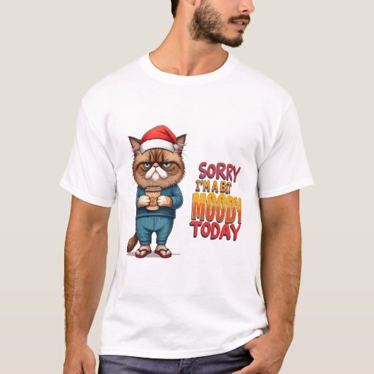 不機嫌な猫のクリスマスムード Tシャツ (正面)