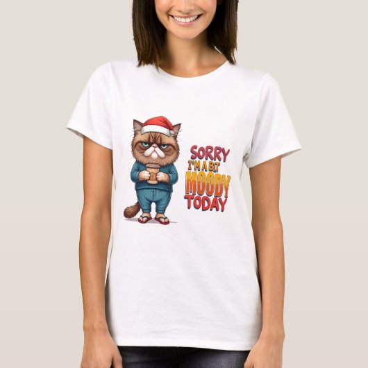 不機嫌な猫のクリスマスムード Tシャツ (正面)