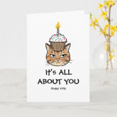 不機嫌な猫のケーキカード「あなたのことだけ」ユーモア カード (黄色い花)