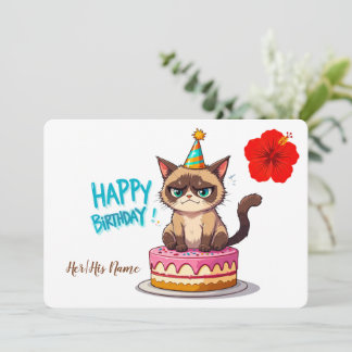不機嫌な猫のバースデーケーキ おもしろ 誕生日おめでとう カード