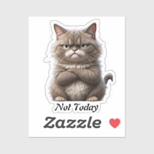 不機嫌な猫のビニールステッカー – 「Not Today」ムードデカール シール
