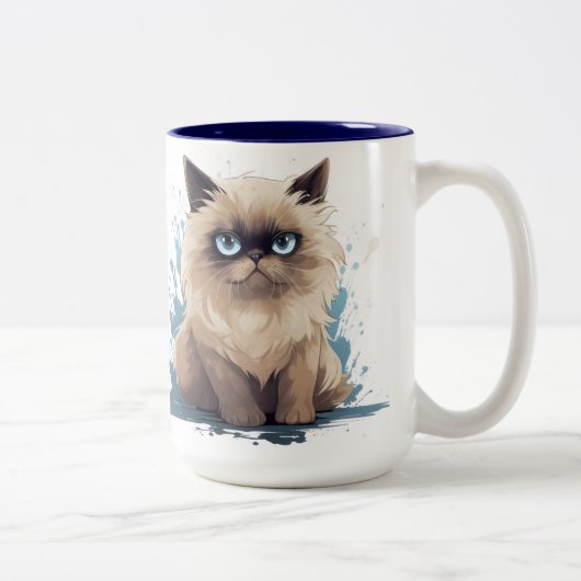 不機嫌な猫のマグカップ ツートーンマグカップ (右)
