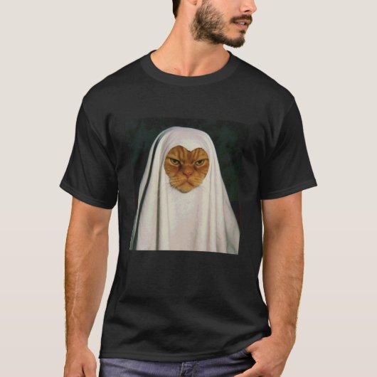 不機嫌な猫の幽霊のハロウィン Tシャツ (正面)