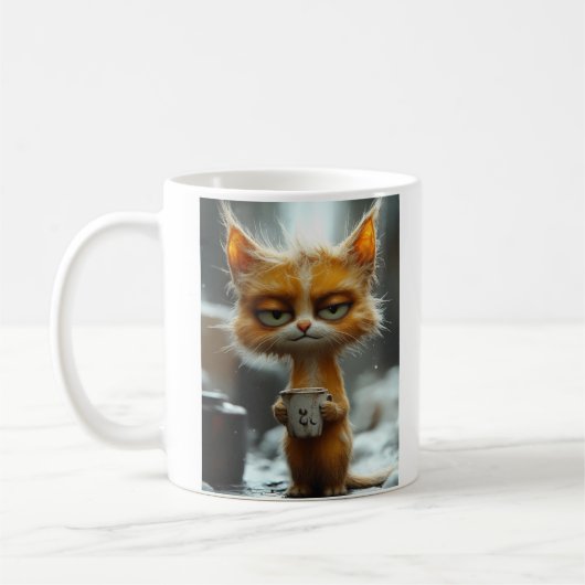 不機嫌な猫の朝のコーヒー コーヒーマグカップ (左)