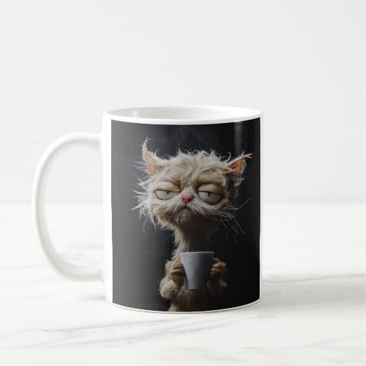 不機嫌な猫の朝のコーヒー コーヒーマグカップ (左)