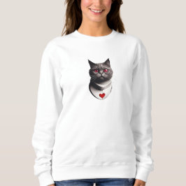 不機嫌な猫の赤い目とハートの首輪のTシャツ - Fu スウェットシャツ