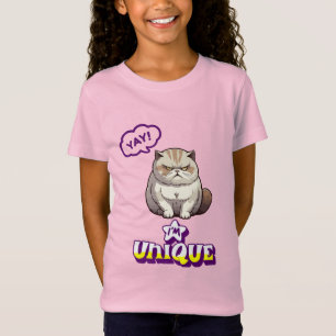 不機嫌な猫の「やった!私ってユニーク!」面白いキッズTシャツ Tシャツ