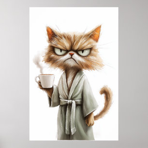 不機嫌な猫はコーヒーが必要 ポスター