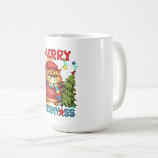 不機嫌な猫は陽気なクリスマスのキス笑い コーヒーマグカップ (正面右)