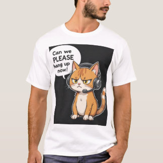 不機嫌な猫ヘッドセットTシャツ Tシャツ
