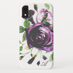 不機嫌な紫色のヴィンテージの水彩画の花のモノグラム iPhone XRケース