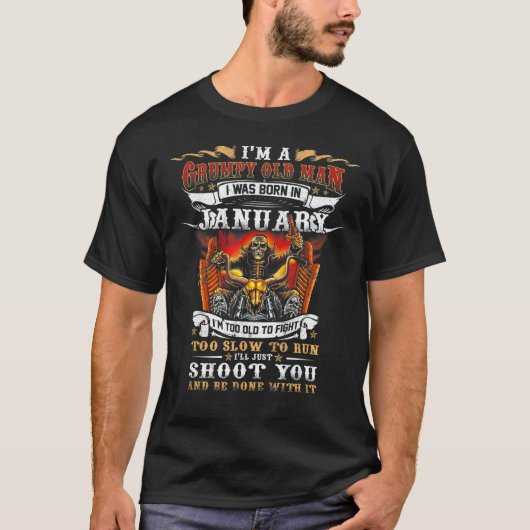不機嫌な老人バイクもしくは自転車に乗る人オートバイライダー誕生日ジャン Tシャツ (正面)