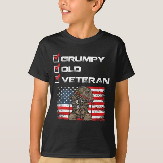 不機嫌な老退役軍人愛国的アメリカ軍隊獣医 Tシャツ (正面)