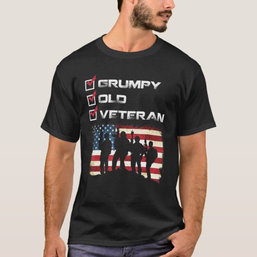 不機嫌な老退役軍人愛国的アメリカ軍隊獣医 Tシャツ (正面)