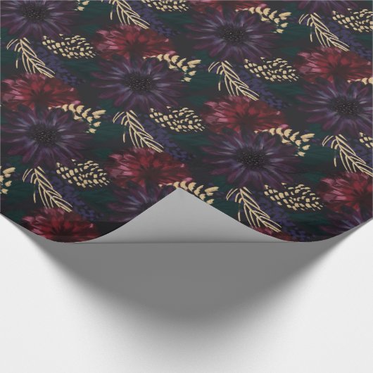 不機嫌な花模様、金ゴールドPinecone及び小ぎれいなクリスマス ラッピングペーパー (角)