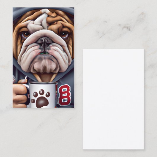 不機嫌な英語ブルドッグのフード付保持 名刺 (正面/裏面)