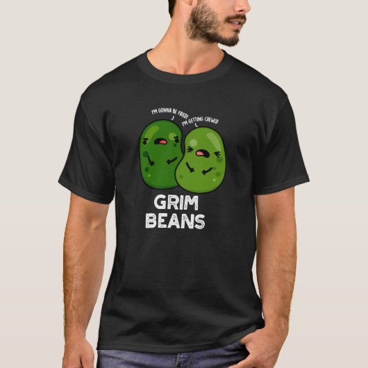 不機嫌な豆の面白い野菜ダジャレ 暗い背景 Tシャツ (正面)