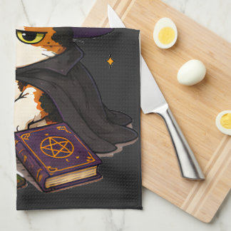 不機嫌な魔女猫のハロウィン キッチンタオル