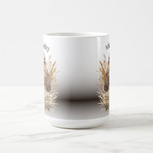 不機嫌な鳥のオリジナルのアートワーク朝の皮肉 コーヒーマグカップ (中央)