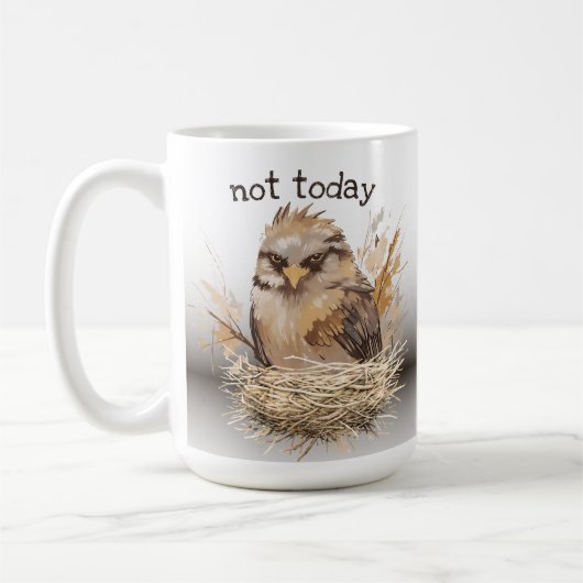 不機嫌な鳥のオリジナルのアートワーク朝の皮肉 コーヒーマグカップ (左)