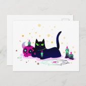 不機嫌な黒猫と骷髏 ポストカード (正面/裏面)