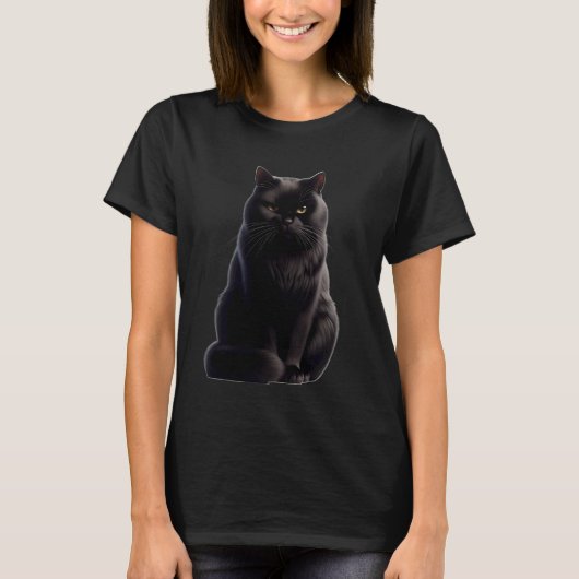 不機嫌な黒猫のブラックキャットデザイン Tシャツ (正面)