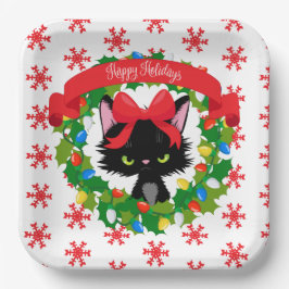 不機嫌な黒猫クリスマスにドレスアップ ペーパープレート