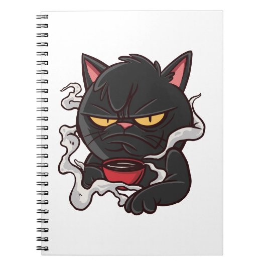 不機嫌な黒猫 – コーヒー好き ノートブック (正面)