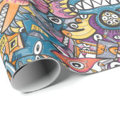 不機嫌のモンスターとロボッ熱狂するトが混み合う ラッピングペーパー (ロールコーナー)