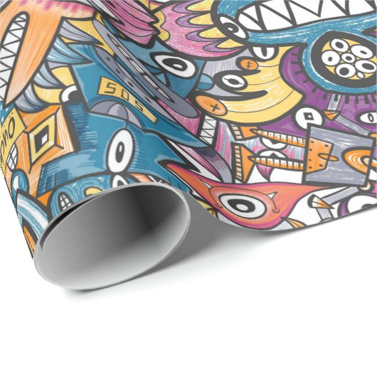 不機嫌のモンスターとロボッ熱狂するトが混み合う ラッピングペーパー (ロールコーナー)