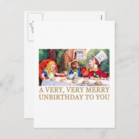 不機嫌の帽子屋さんがアリスにメリー誕生日おめでとう！ シーズンポストカード (正面/裏面)