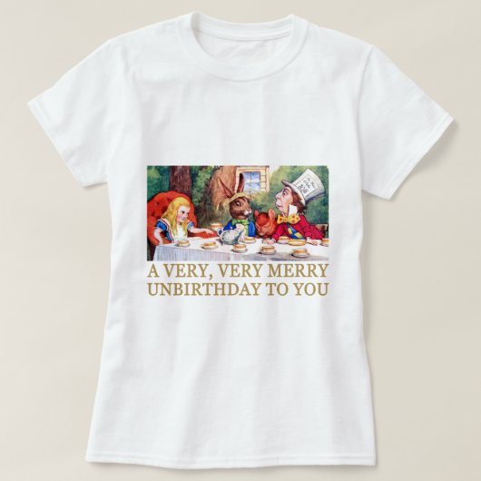 不機嫌の帽子屋さんがアリスにメリー誕生日おめでとう! Tシャツ (デザイン正面)