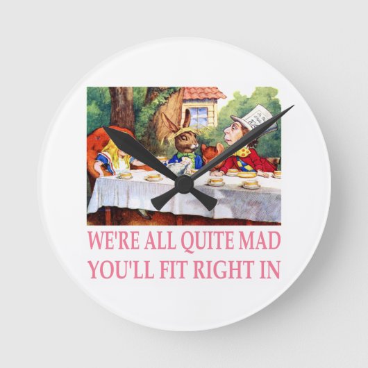 不機嫌の帽子屋さんの紅茶パーティーが不思議の国のアリスに ラウンド壁時計 (正面)