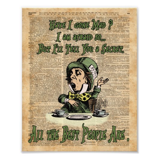 不機嫌の帽子屋、アリス、ワンダーランド、引用文ヴィンテージアート フォトプリント            (正面)