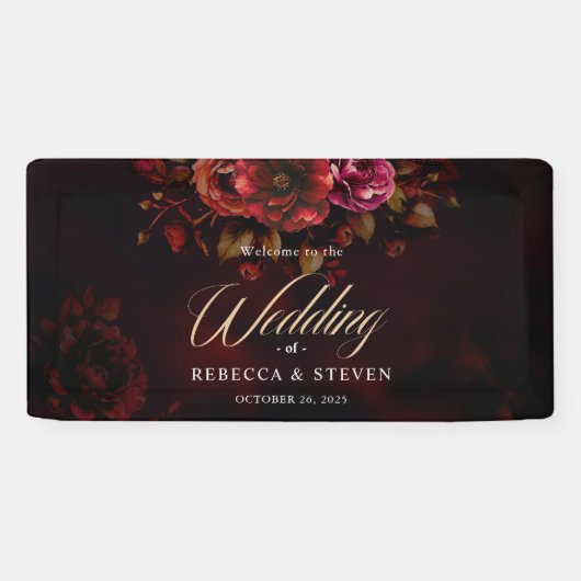 不機嫌エレガントでロマンチックな黒い赤いフローラ結婚 横断幕 (横)