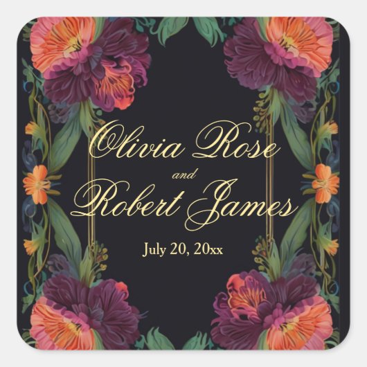 不機嫌エレガントなピーチのピンクボホフローラ スクエアシール (正面)