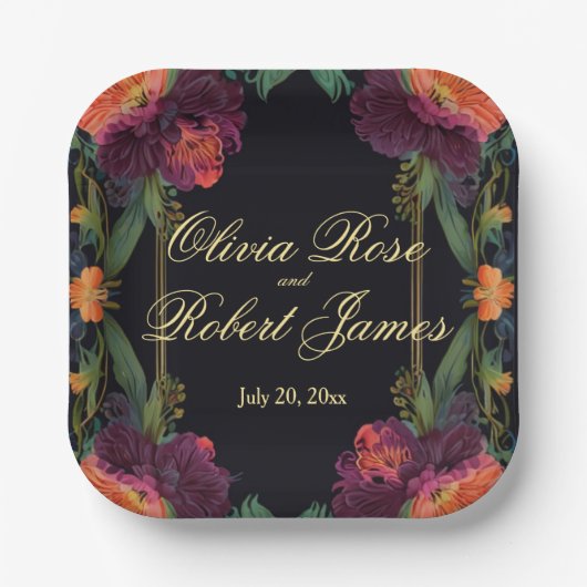 不機嫌エレガントなピーチのピンクボホフローラ ペーパープレート (正面)