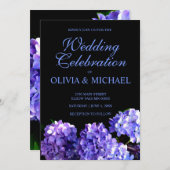 不機嫌エレガントな紫の黒色のフローラ結婚 招待状 (正面/裏面)