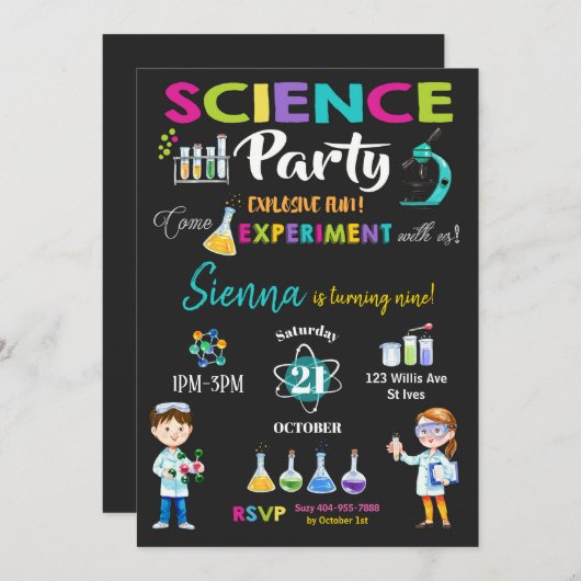 不機嫌サイエンスパーティー誕生日招待状ガール 招待状 (正面/裏面)