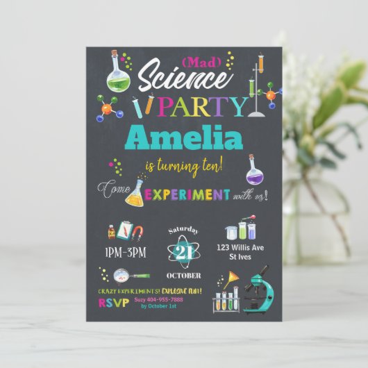 不機嫌サイエンスパーティー誕生日招待状ガール 招待状 (スタンド正面)