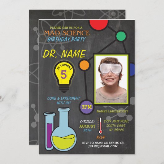不機嫌サイエンスボーイズ女の子誕生日原子招待状 招待状 (正面/裏面)