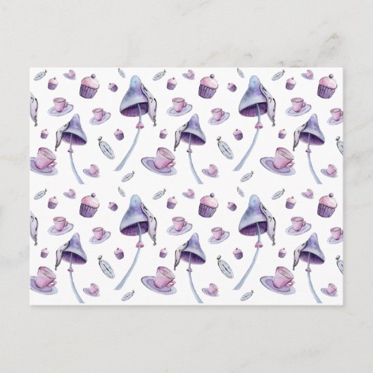 不機嫌ティーパーティーピンクとブルーウォーターカラー ポストカード (正面)