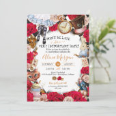 不機嫌ティーパーティー/ワンダーランド誕生日またはベビーシャワー 招待状 (スタンド正面)