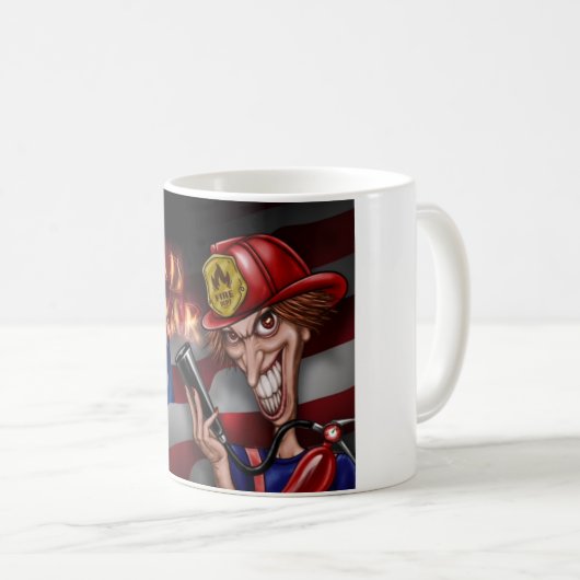 不機嫌トランプのポーカーファイアーマンコーヒーマグ コーヒーマグカップ (正面右)